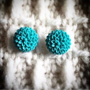 Teal acrylic mum flower earrings